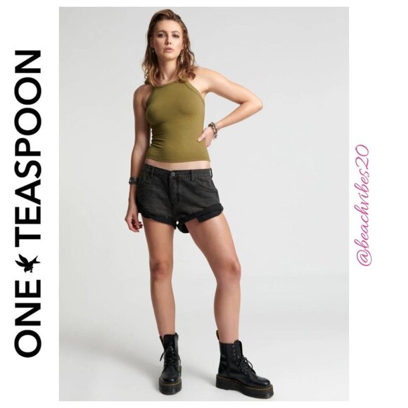 ONE TEASPOON Bandits Low Waist Denim Shorts Archived Double Bass Black NWT
